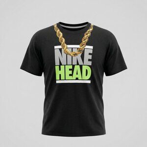 Vintage NIKE Sportswear NSW Nike Head Gold Chain T-shirt Tee Shirt XL Very RARE